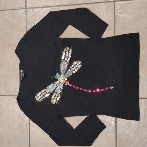 Sweaterworks Vintage Dragonfly Sequined Cottagecore Top Size PM